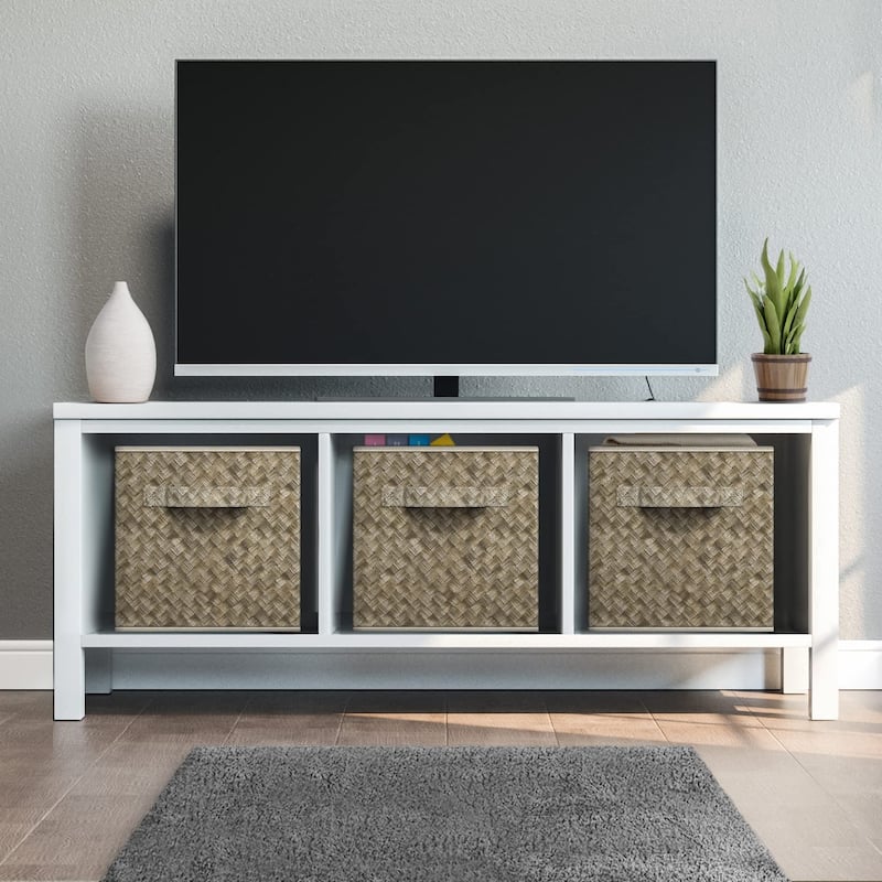 Sorbus Foldable Storage Cube Basket Bin (4 Pack, Woven Print - Beige)