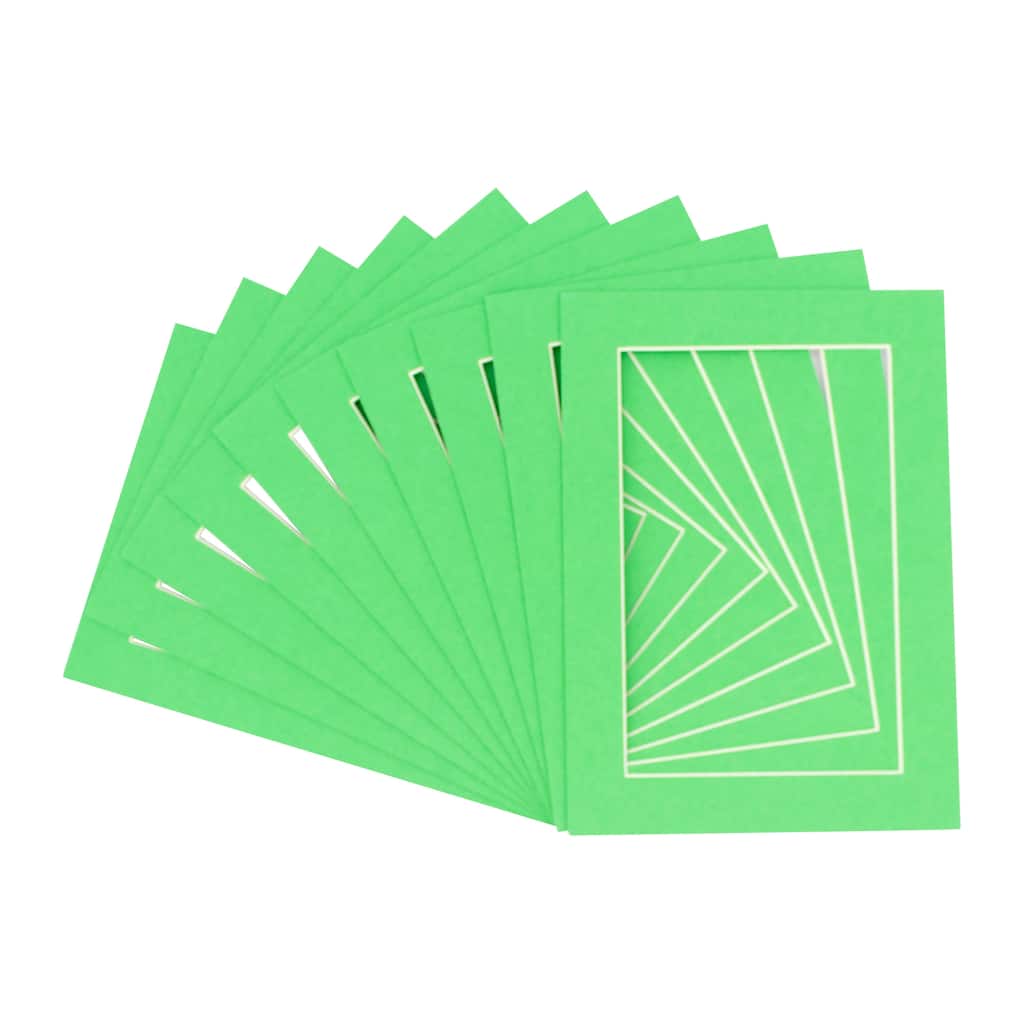 Pack of TEN 8.5x11 Mats Bevel Cut for 7x10 Photos - Acid Free Bright Green Precut Matboards For Pictures, Photos, Framing