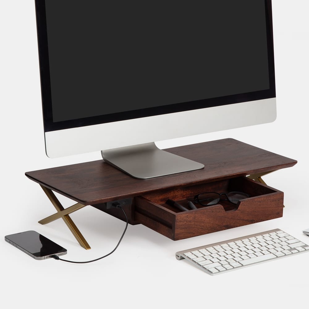Jani Wood Monitor Stand Riser Desk - Ergonomic Design Stand, Desktop Organizer Table for Home, Office Workspace, Gaming Desk