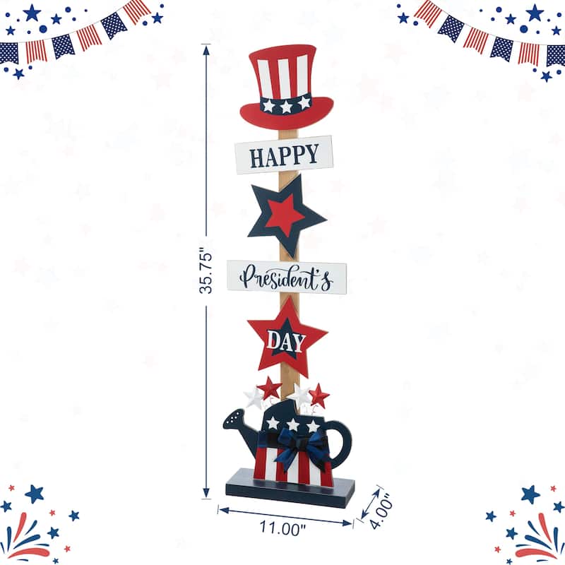 Glitzhome Americana Happy Patriotic's Day Wooden Uncle Sam Porch Decor