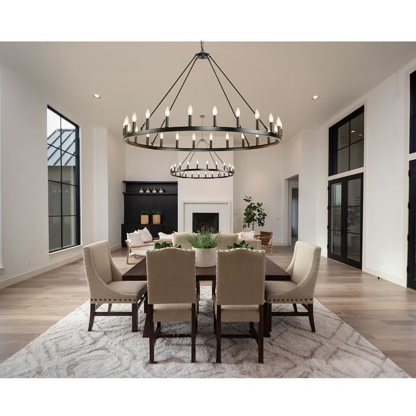 slide 2 of 18, 54-inch Round Wagon Wheel 24-light Chandelier