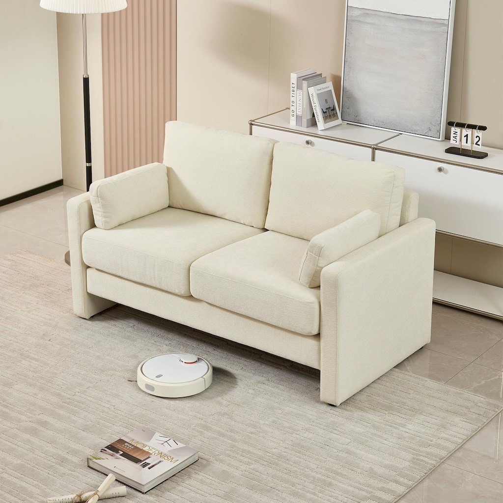 Love Seat with Back Cushions for Bedroom, Accent Sofa Couch with Square Armrests, Multifunctional 2-Seat Settee