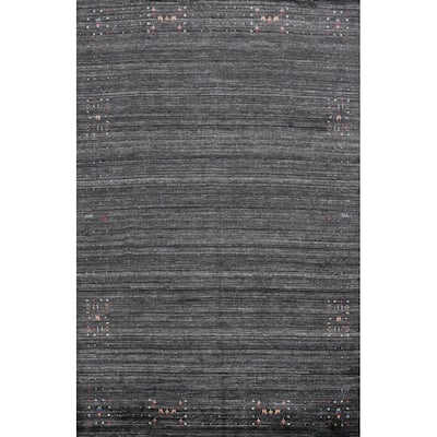 Hand Knotted Oriental Viscose Silk Carpet Tribal Animal Pictorial Greys & Charcoal Gabbeh Area Rug - 11' 7'' X 8' 9''