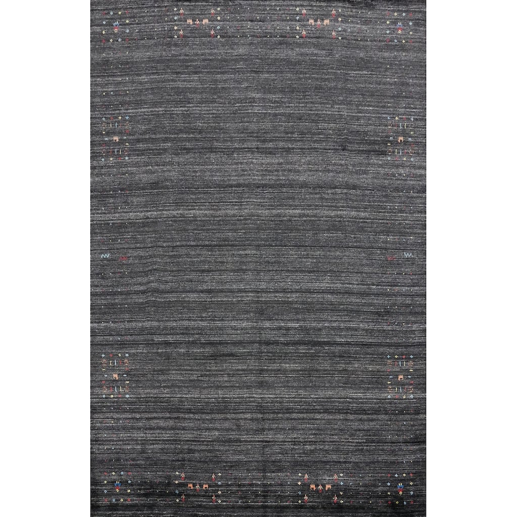 Hand Knotted Oriental Viscose Silk Carpet Tribal Animal Pictorial Greys & Charcoal Gabbeh Area Rug - 11' 7'' X 8' 9''