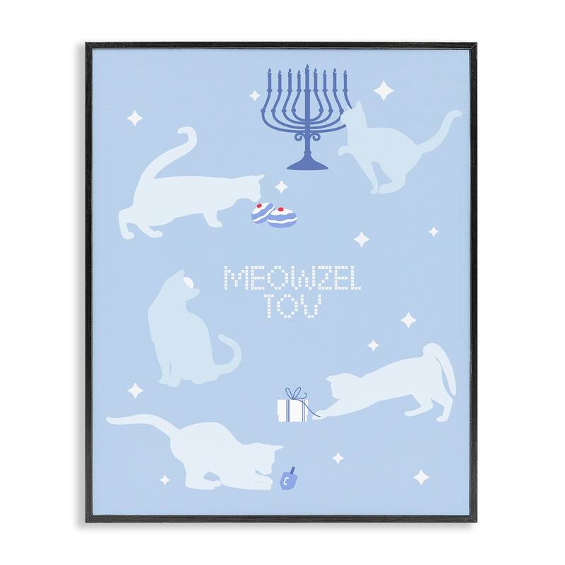 Stupell Meowzel Tov Seasonal Cats Framed Giclee Art Design By Lil' Rue - 16 x 20 - Black