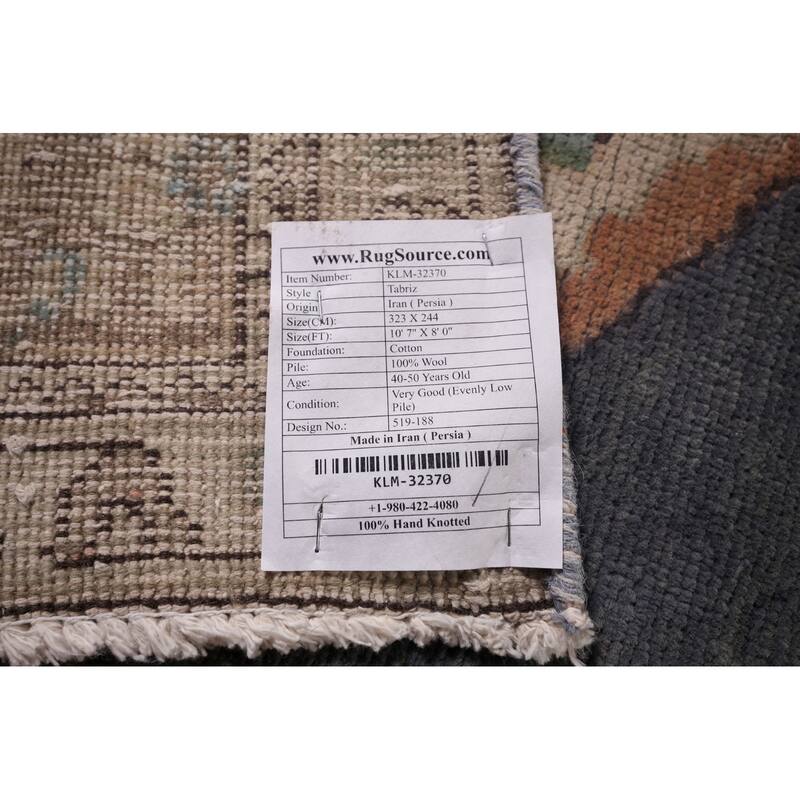 Gray Blue Tabriz Persian Vintage Area Rug Hand-Knotted Wool Carpet - 8'0"x 10'7"