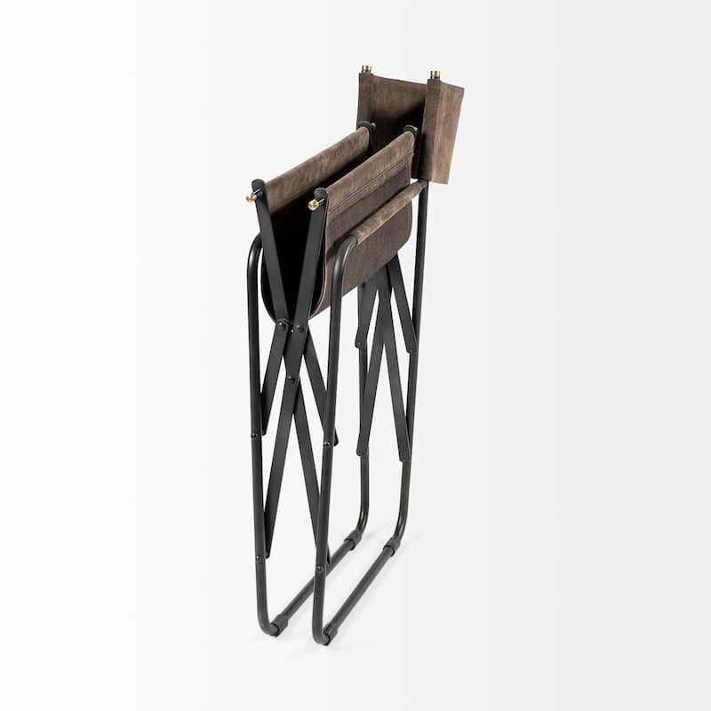 Direttore Brown / Grey Suede Seat w/ Black Iron Frame Dining Chair - 19.2"W x 20"D x 31"H