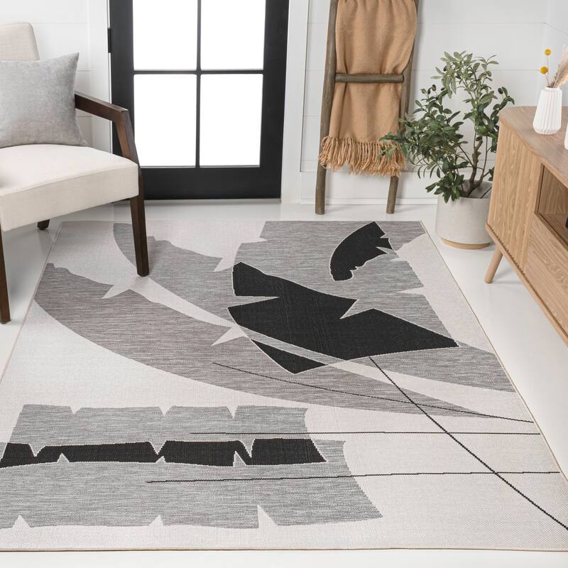 JONATHAN Y Shelby Coastal Vintage Abstract Palm Leaf Indoor/Outdoor Area Rug - 2 X 8 - Gray/Cream