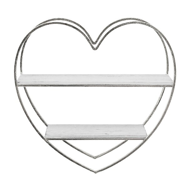 Metal/Wood 2 Tier Heart Wall Shelf, White/Silver Overstock 32788560