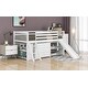 preview thumbnail 9 of 7, White Low Loft Bed with Attached Bookcases and Separate 3-Tier Drawers, Convertible Ladder and Slide, Twin