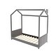 preview thumbnail 5 of 6, Twin Size Velvet House Bed Wood Bed, Gray
