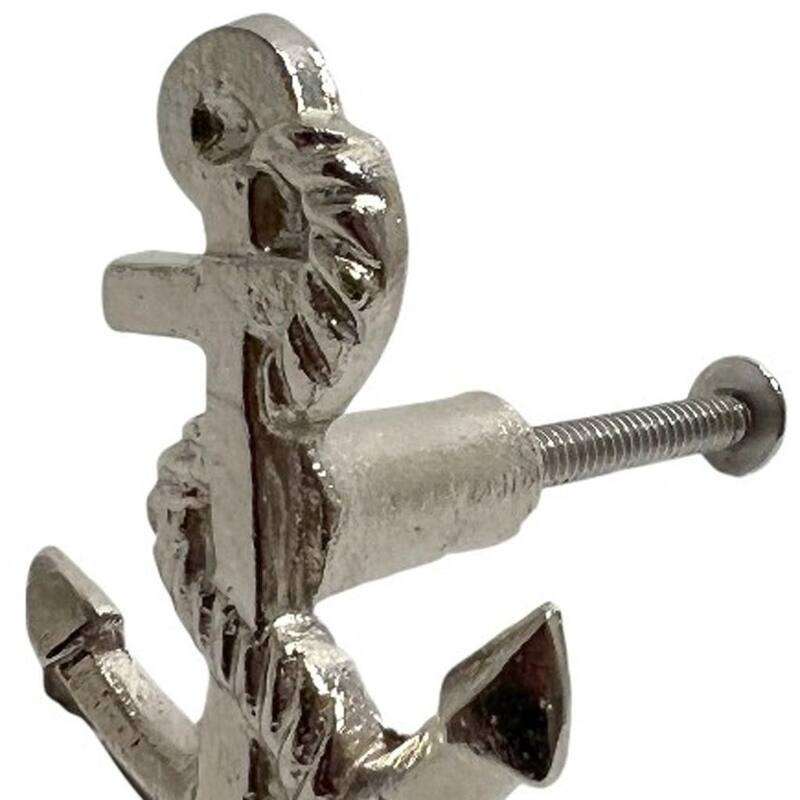 HomeRoots Set of Six Silver Nautical Anchor Knob Metal Drawer Pull Knobs - 1.50 in. x 1.00 in. x 1.50 in.