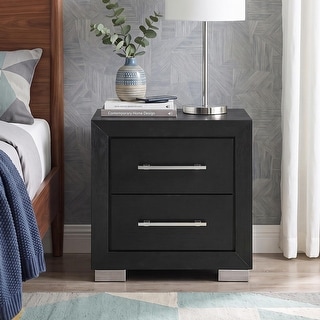 Furniture of America Alaric Modern Black Solid Wood Nightstand with 2 Drawers and USB Ports