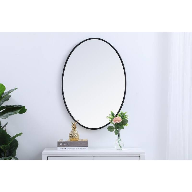 Carson Carrington Labbemala Metal Frame Oval Mirror - 24"W X 17.6"H - Black