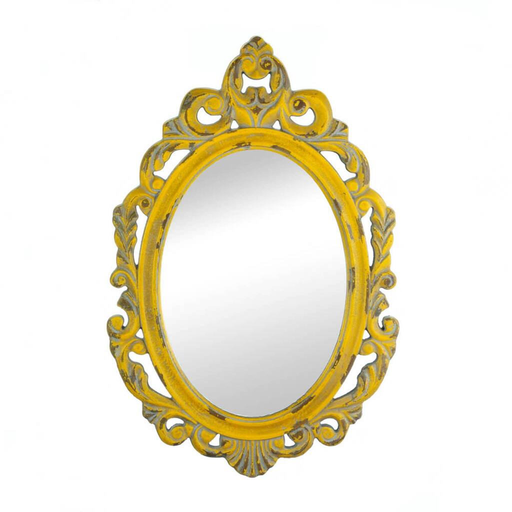 Wooden Framed Oval Wall Mirror - 23.5'" - Yellow
