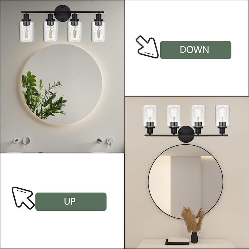 4-Light Bathroom Light Fixtures, Brushed Nickel Modern Vanity Lights Over Mirror with Clear Glass Shade, Bathroom Wall Lamp