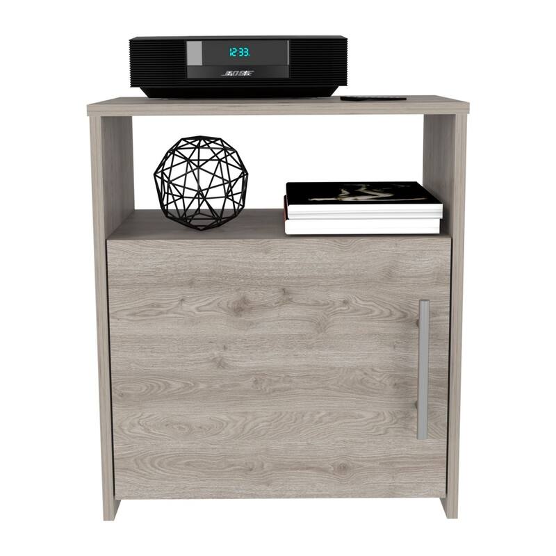 Modern Light Gray Nightstand with Single Door, Metal Handle and Shelf - Easy Assembly