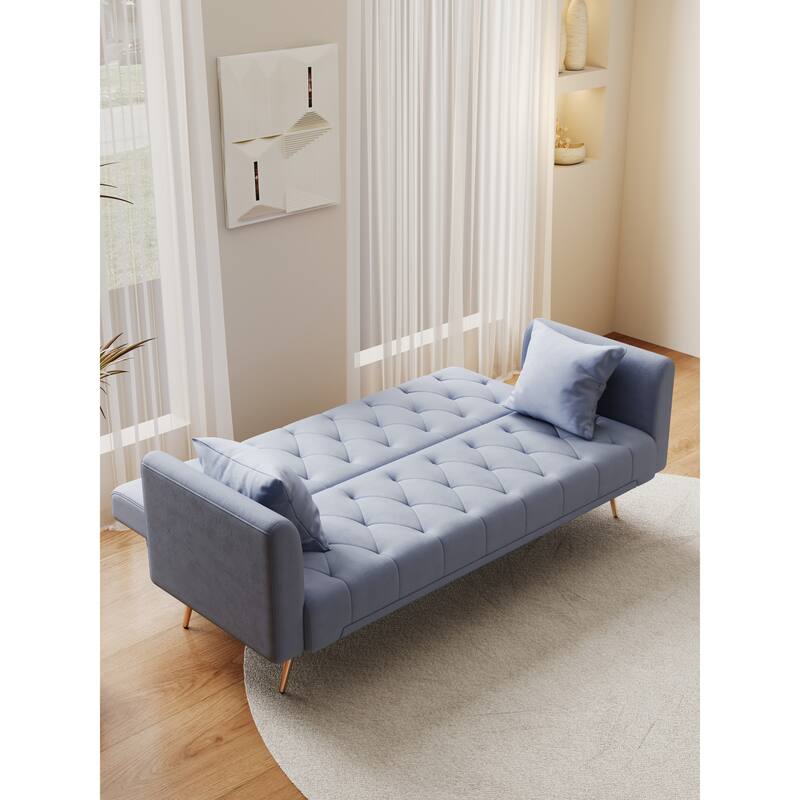 71" Velvet Love Seat Couches, Adjustable Backrest Sofa Bed with 2 Pillow