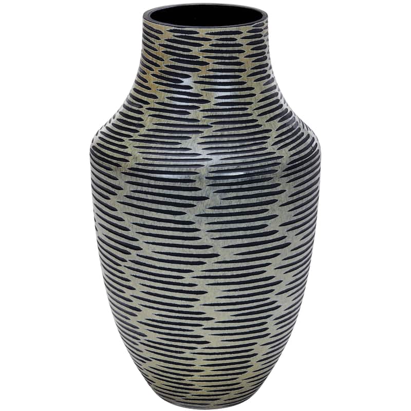 Smoky Gray Glass Set of 2 Modern Tulip Shaped Decorative Table Vases - Black