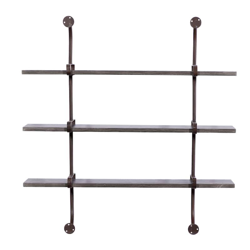 3 Level Wood Wall Shelf with Black Metal Brackets - Brown or Gray