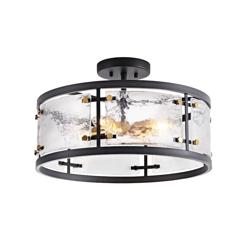 Laia Black 5-light Water Textured Glass Drum Flush Mount - 19 inches in diameter x 8.5 inches H