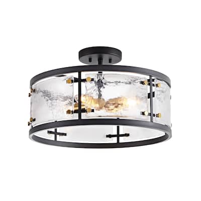 Laia Black 5-light Water Textured Glass Drum Flush Mount - 19 inches in diameter x 8.5 inches H