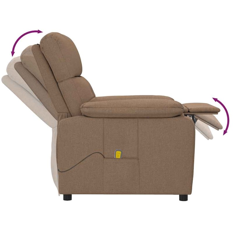 vidaXL Massage Recliner Brown Fabric - 28.7" x 35.4" x 39.4"