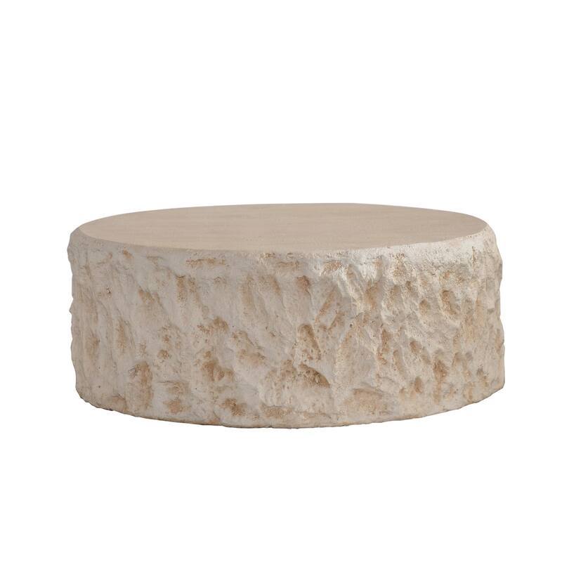 MgO Mid-Century Round Centre Coffee Table Vintage Faux Stone Sofa Pre-Modern Coffee Tables Beige Coffee Table