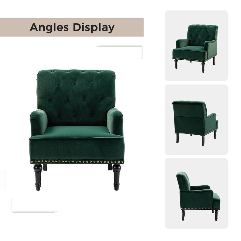 Geltrude Transitional Upholstered Button Tufted Club Chair with turned wooden Legs by HULALA HOME
