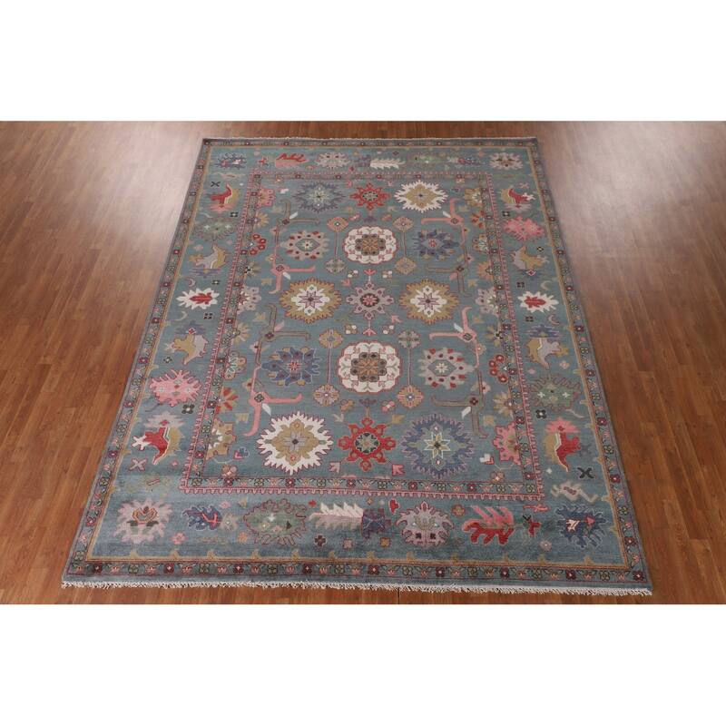 All-Over Floral Oushak Indian Area Rug Handmade Wool Carpet - 9'1"x 11'9"