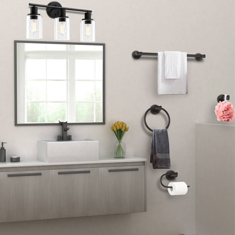 3-Light Brushed Nickel Vanity Light with Bathroom Set