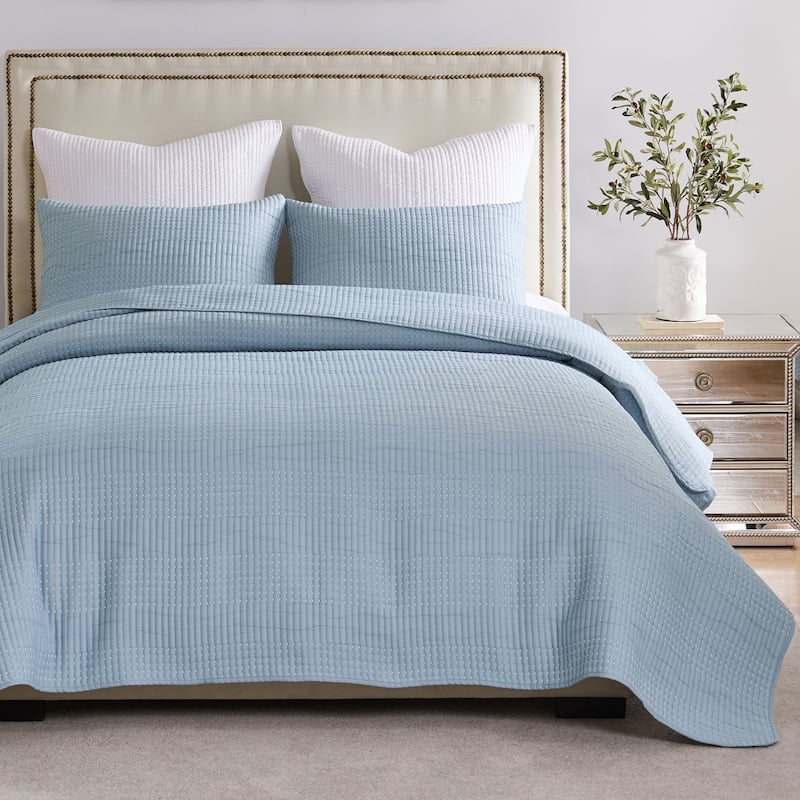 Greenland Home Textured Fashion Finely Stitched Quilted Coverlet Set - Twin - Twin XL - Cosmo Chambray