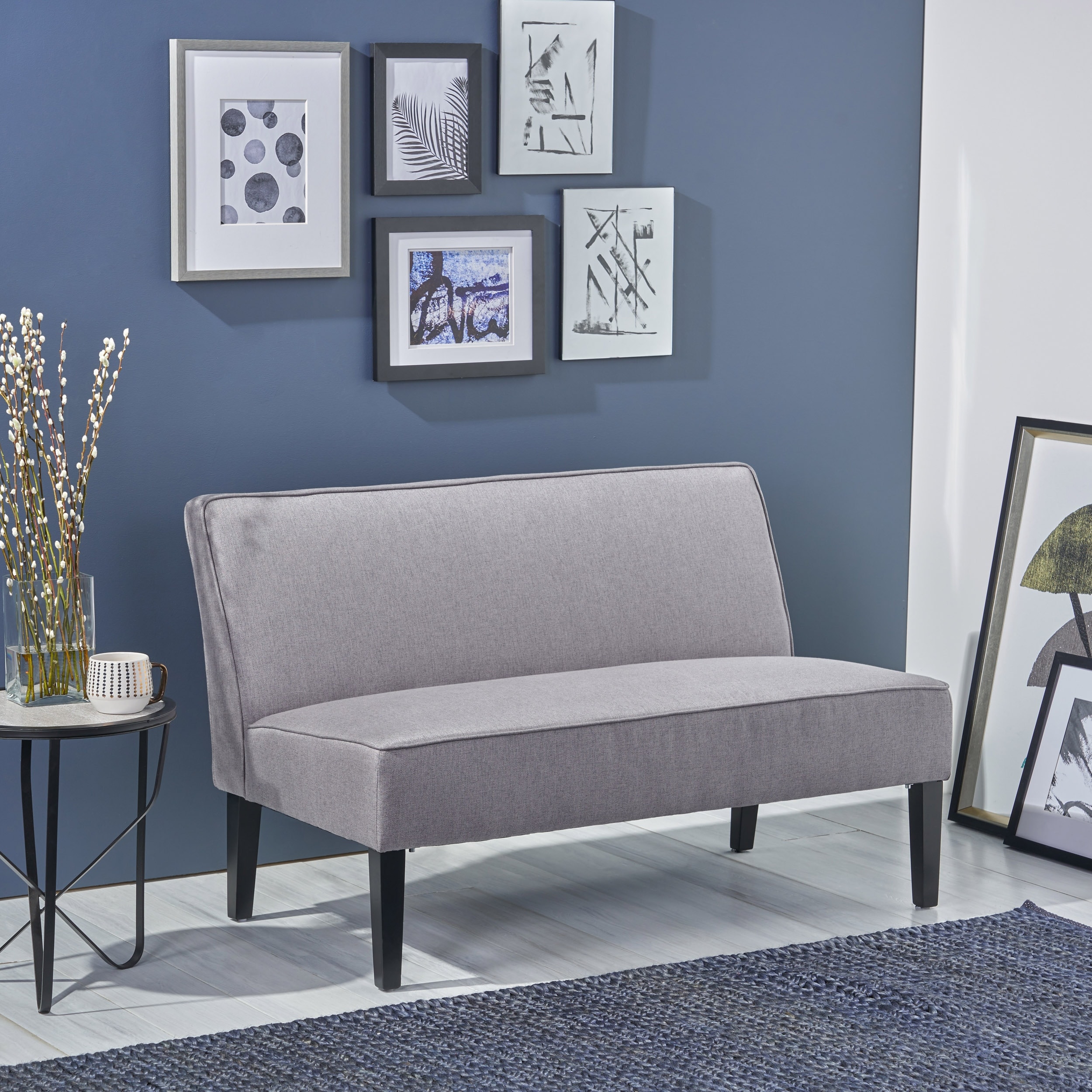 Minimalist Linen Upholstered Sofa Couch with Wood Frame, Living Room Loveseat 2-Seater Sofa Settee Couch