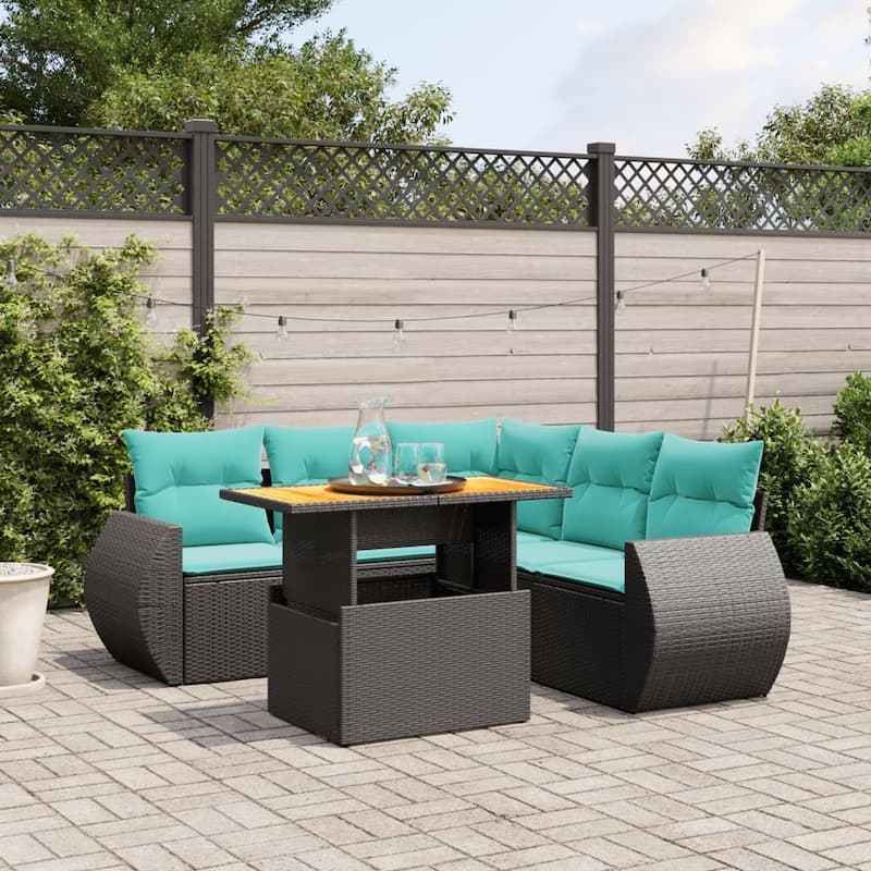 vidaXL Patio Sofa Set with Cushions Outdoor Furniture 6 Piece Poly Rattan - 24.4 x 24.4 x 27.2 - Black