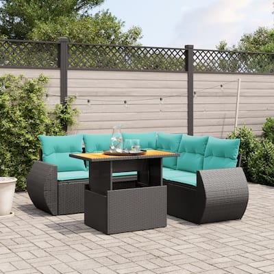 vidaXL Patio Sofa Set with Cushions Outdoor Furniture 6 Piece Poly Rattan - 24.4 x 24.4 x 27.2