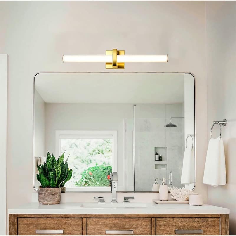 1-Light Satin Brass LED Wall Sconce With A Frosted Opal Glass Shade