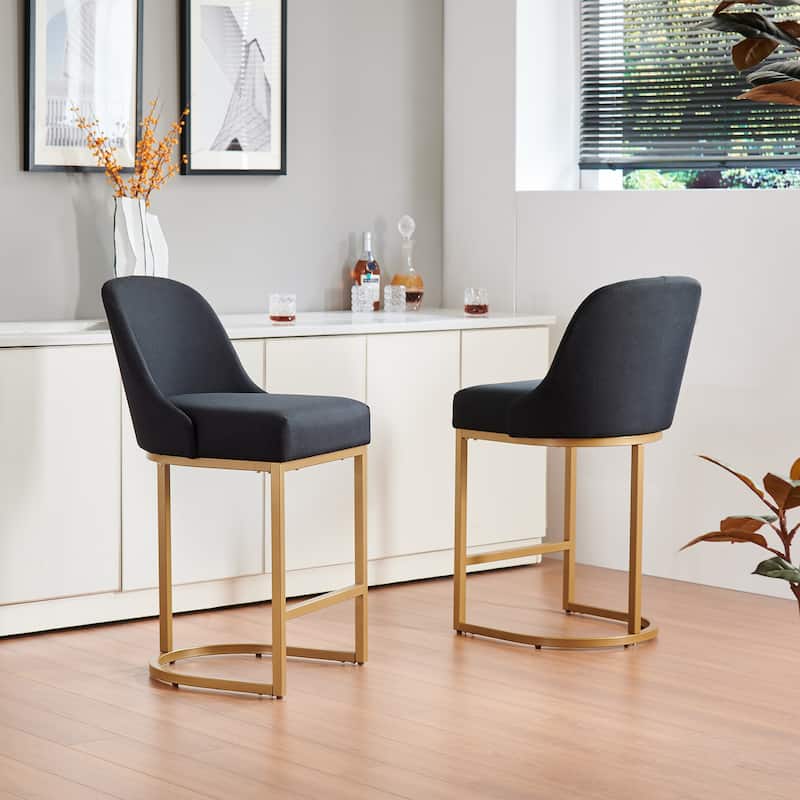 Leick Home Upholstered Barrelback Counter Stool with Metal Base - Set of 4 - Black
