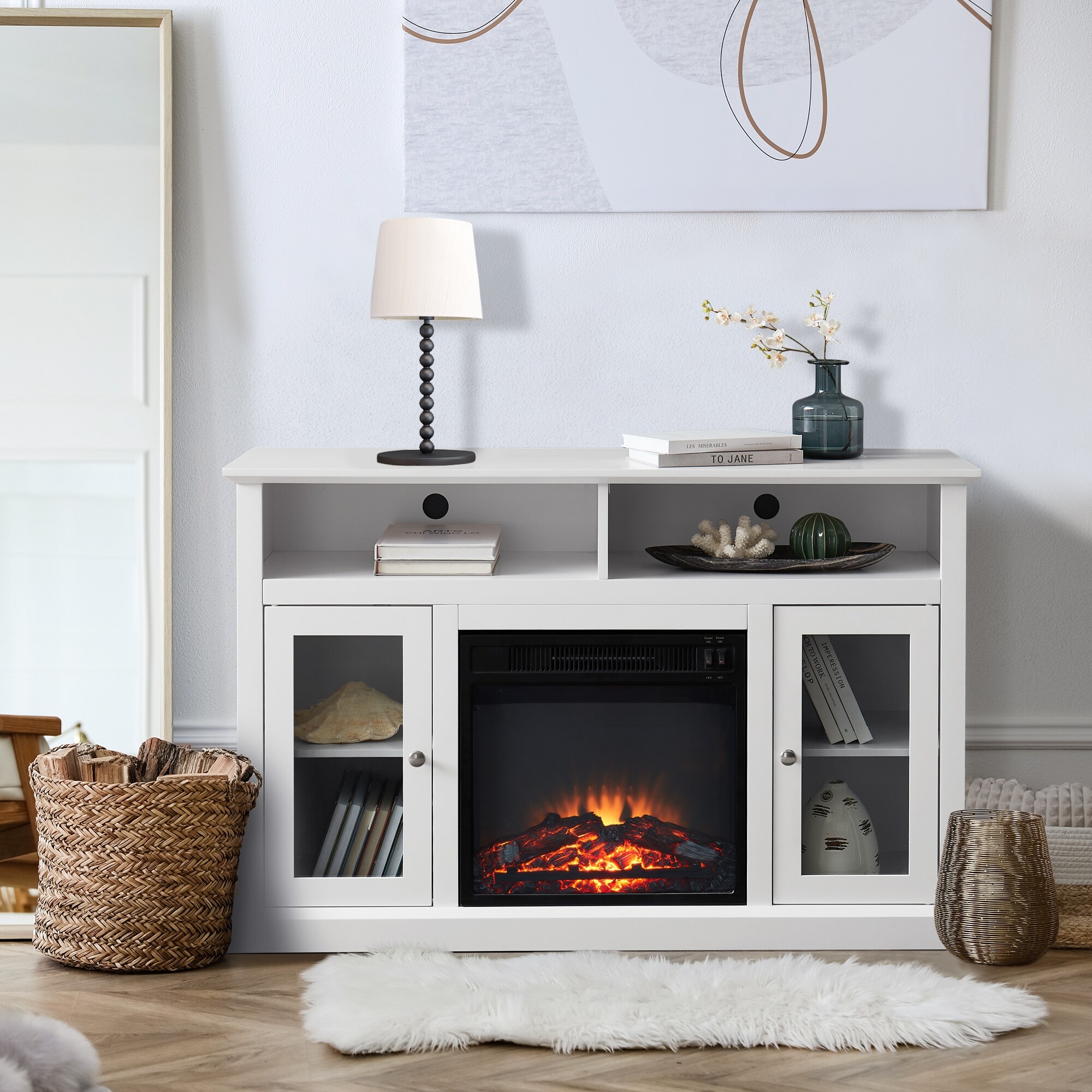 Electric Fireplace TV Stand for TV Up to 55 Console with Insert Fireplace  and Adjustable Shelves, Storage Cabinet Chest - On Sale - Bed Bath u0026 Beyond  - 36781585