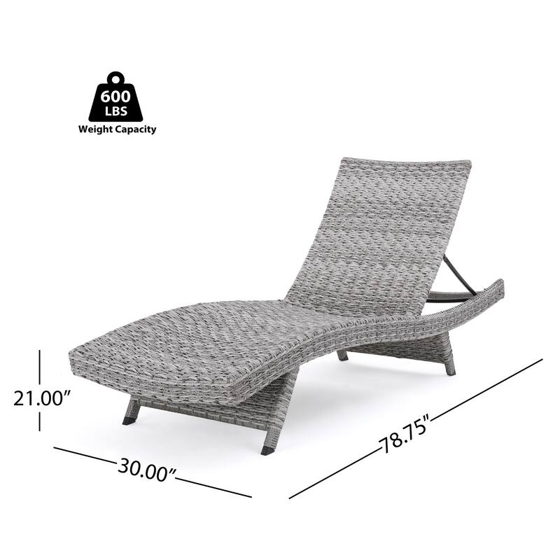 Roomfitters Crete Outdoor Wicker Chaise Lounge Set with Adjustable Backrest, All Weather Patio Recliner, Grey