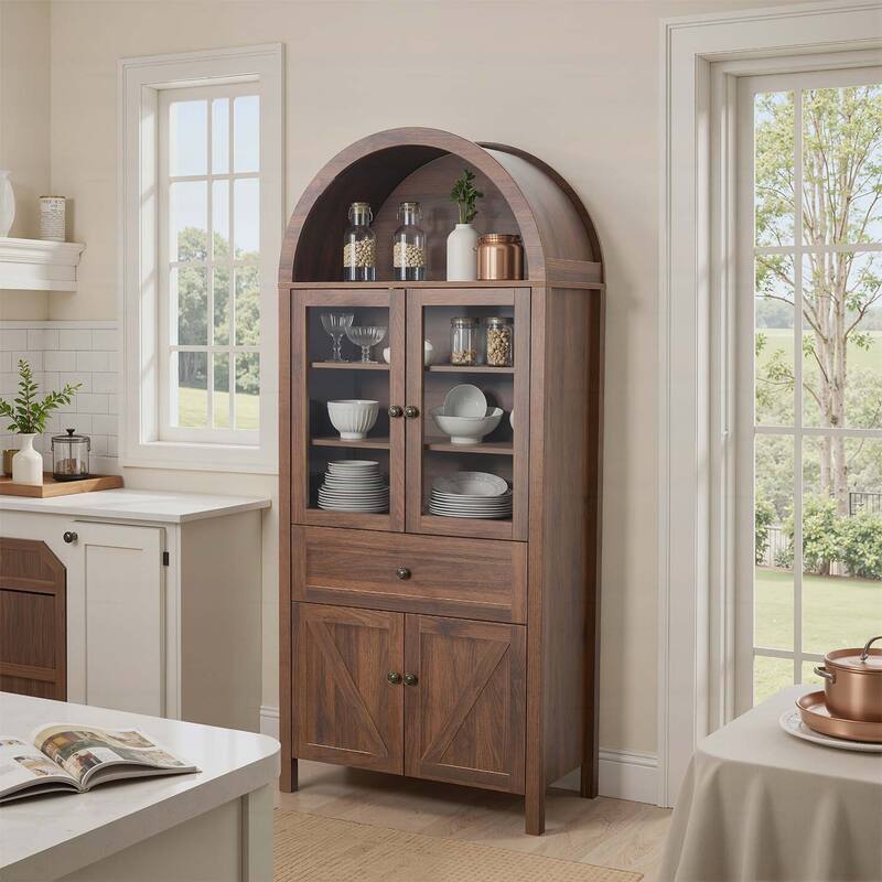 Retro Cabinet with Large Storage,Versatile Design for Multiple Scenarios - Walnut
