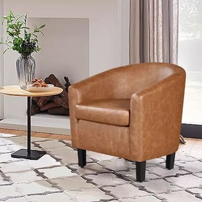 PU Leather Accent Chair Modern Barrel Chair Brown - 27" x 39"