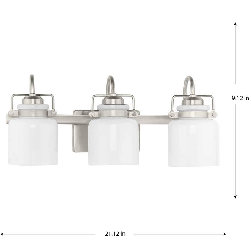Fessler Collection Three-Light Brushed Nickel Opal Glass Farmhouse Bath Light - 21.12 in x 7.12 in x 9.12 in