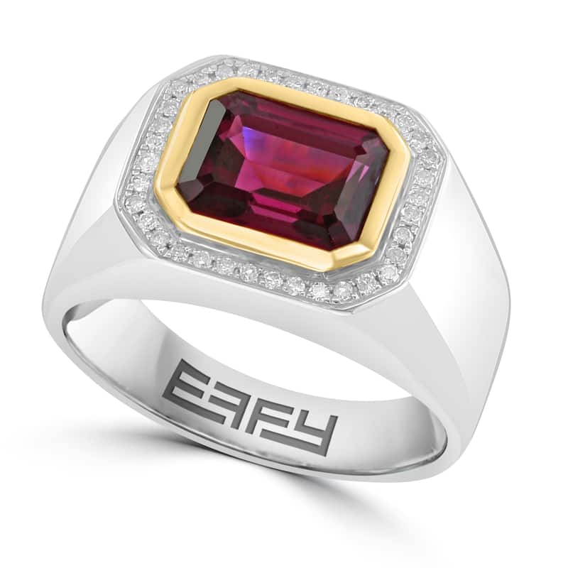 EFFY Men's 925 Sterling Silver Diamond and Rhodolite Ring - Red