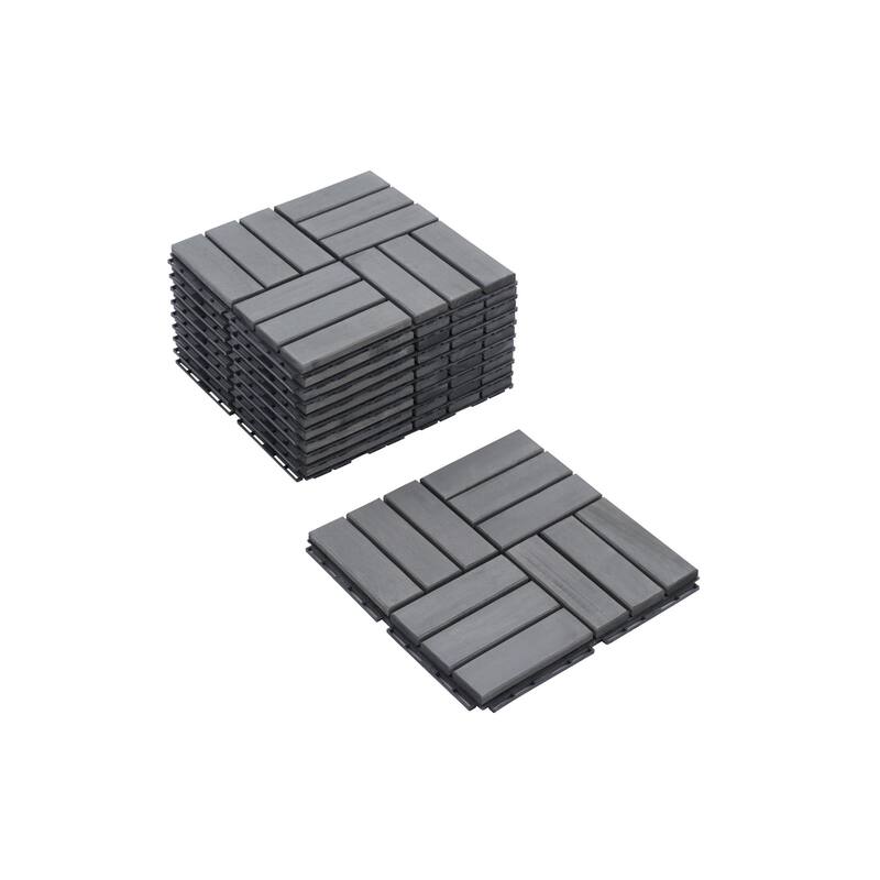 20 PCS Interlocking Deck Tiles Checker Pattern, 12" x 12"Square Acacia Hardwood Outdoor Flooring for Patio,Bancony,Pool Side