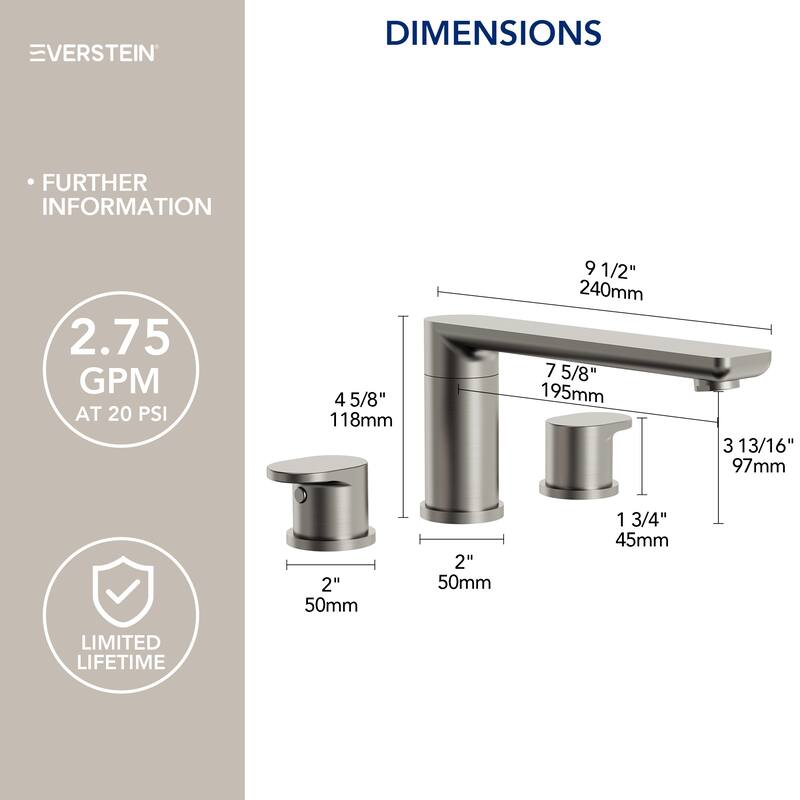 Modern Deck-Mount 2-Handle 360° Rotatable Bathtub Faucet Widespread 3 Hole Tub Filler