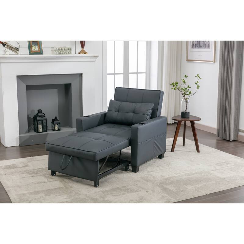 68.12" Faux Leather 3-in-1 Single Convertible Pull Out Sofa with USB Ports and Wear-resistantfor Living Room