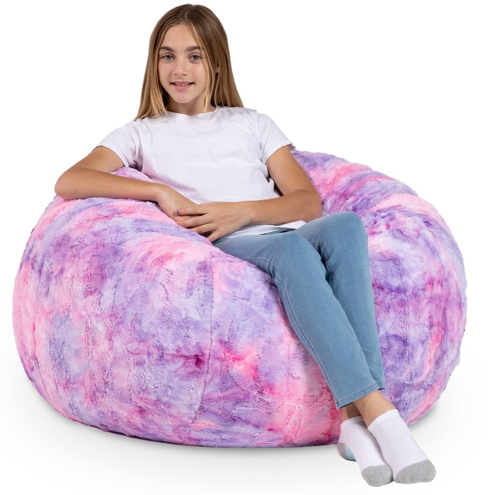 Jaxx Saxx 3 Foot Bean Bag Chair For Kids - Faux Fur - Fun Colors
