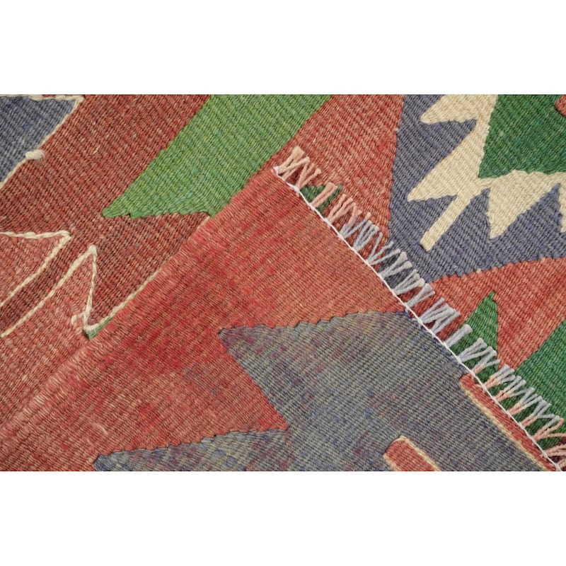Hand Woven Oriental 100% Wool Carpet Southwestern Tribal Coral Kilim Area Rug - 7' 8'' X 6' 1''