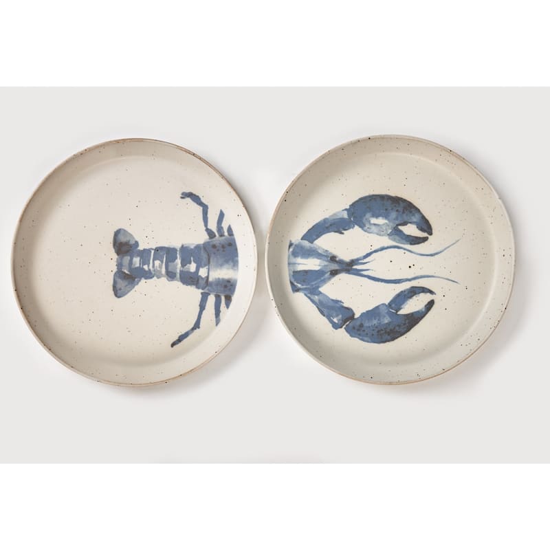 Lobster Appetizer Plate Set of 2 - Blue Multi Ceramic Dining Plates, Dishwasher Safe, 7" x 7" x 0.5"