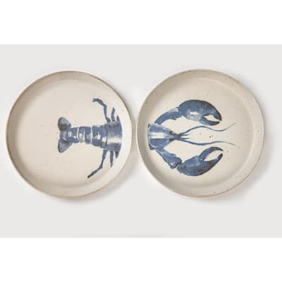 Lobster Appetizer Plate Set of 2 - Blue Multi Ceramic Dining Plates, Dishwasher Safe, 7" x 7" x 0.5"